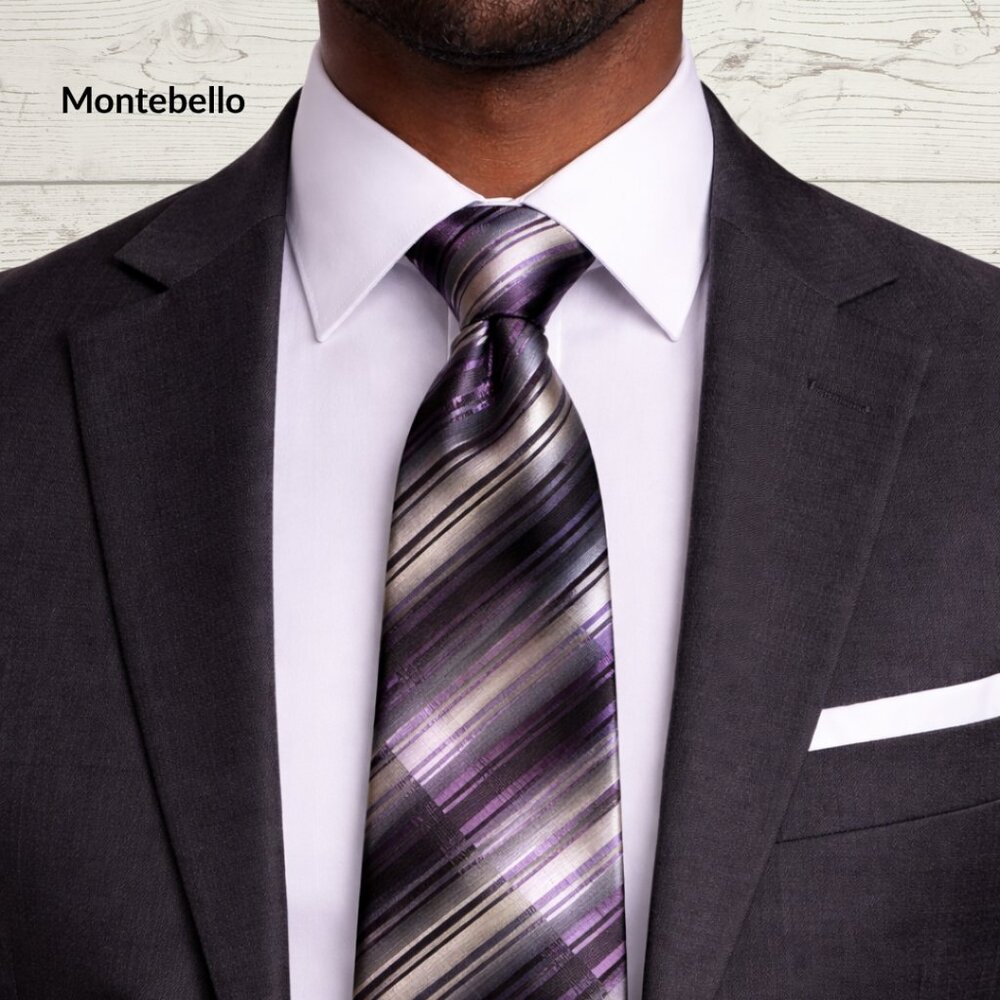 Montebello Tie – Made in Italy – 100% Silk – Multi-Tone Striped – 61.5”